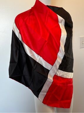 Red, Black & White Colorblock Satin Scarf